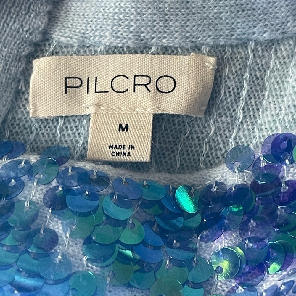 Anthropologie Pilcro Sequined Wool Cashmere Knit Sleeveless Top Sky Blue Size M - Picture 8 of 13